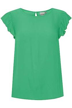 ICHI IHMARRAKECH SO TO6 Damen Kurze Bluse Kurzarm Viskose-Bluse mit Rüschenkante als Ärmel V-Ausschnitt Regular Fit, Größe:M, Farbe:Greenbriar (166127) von ICHI