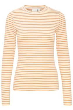 ICHI IHMIRA LS Damen Longsleeve Shirt 97% Baumwolle, 3% Elasthan figurumspielend, Größe:L, Farbe:Cloud Dancer w. Orange Stripe (203118) von ICHI