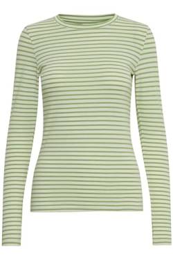 ICHI IHMIRA LS Damen Longsleeve Shirt 97% Baumwolle, 3% Elasthan figurumspielend, Größe:S, Farbe:Green Tea Stripe (202996) von ICHI