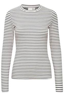 ICHI IHMIRA LS Damen Longsleeve Shirt 97% Baumwolle, 3% Elasthan figurumspielend, Größe:XL, Farbe:Total Eclipse Stripe (202997) von ICHI