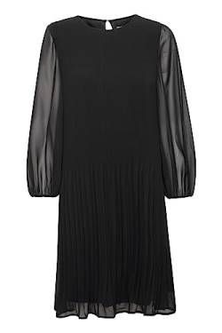 ICHI IHNALLA DR Damen Freizeitkleid Kleid A-Linie Kleid mit transparenten Glockenärmeln Rundhalsauschnitt Plissee Regular-Fit, Größe:34, Farbe:Black solid (200575) von ICHI