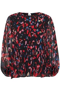 ICHI IHNALLA LS Damen Lange Bluse Langarm Bauschärmel Rundhalsausschnitt transparente Ärmel Regular Fit, Größe:36, Farbe:Poppy Red Print Mix 1 (201725) von ICHI