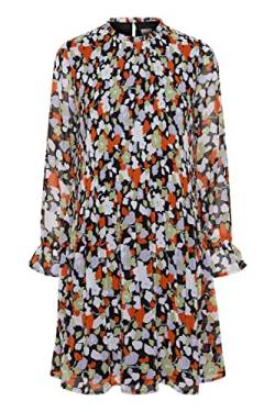 ICHI IHNALLY DR6 Damen Freizeitkleid Kleid Minikleid Gemustert Plissee hoher Kragen Regular-Fit, Größe:2XL, Farbe:Pureed Pumpkin Multi Flower (201096) von ICHI