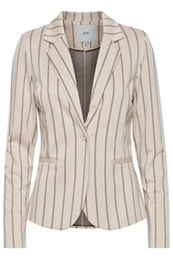 ICHI IHRUTI BL7 Damen Blazer Kurzblazer Jacke gestreifter EIN-Knopf-Blazer mit Stretch und Reverskragen, Größe:L, Farbe:Crystal Gray (133801) von ICHI