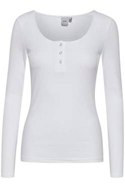 ICHI IHSUPER LS Damen Longsleeve Langarmshirt Shirt Basic Rippshirt mit Langem Ärmeln und geknöpftem Ausschnitt Figurbetontes Regular Fit, Größe:2XL, Farbe:Bright White (110601) von ICHI