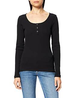 ICHI IHSUPER LS Damen Longsleeve Langarmshirt Shirt Basic Rippshirt mit Langem Ärmeln und geknöpftem Ausschnitt Figurbetontes Regular Fit, Größe:L, Farbe:Black (194008) von ICHI