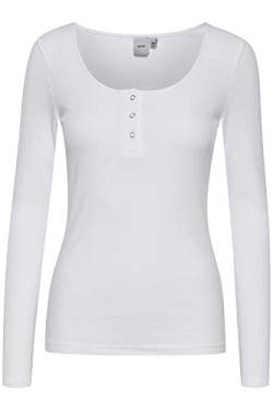 ICHI IHSUPER LS Damen Longsleeve Langarmshirt Shirt Basic Rippshirt mit Langem Ärmeln und geknöpftem Ausschnitt Figurbetontes Regular Fit, Größe:M, Farbe:Bright White (110601) von ICHI