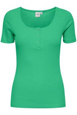 ICHI IHSUPER SS2 Damen T-Shirt Kurzarm Shirt Rippshirt mit kurzer Knopfleiste Slim Fit, Größe:2XL, Farbe:Holly Green (165932) von ICHI