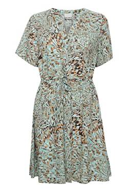 ICHI IHVERA DR23 Damen Freizeitkleid Kleid 100% Viskose Minikleid mit Gürtel V-Ausschnitt Kurzarm Regular-Fit, Größe:40, Farbe:Eggshell Blue AOP (202004) von ICHI