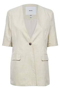 ICHI IHVILNA BL Damen Blazer Longblazer Jacke Leinen EIN-Knopf-Longblazer, Größe:34, Farbe:Pale Khaki Melange (1512161) von ICHI