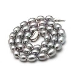ICXLPMC 8-9mm natürlicher grauer Süßwasserperlen-Halsketten-Strang for Frauen-gute Glanz-Perlen-wulstige Chocker-Halsketten-Großhandelshochzeit (Color : 8-9mm, Size : 45cm) von ICXLPMC
