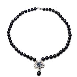 ICXLPMC Echte natürliche Süßwasser-Perlen-Anhänger-Halskette, schöne Geschenk-Jahrestag-Braut-Schwarz-Perlen-Halskette (Size : 45cm) von ICXLPMC