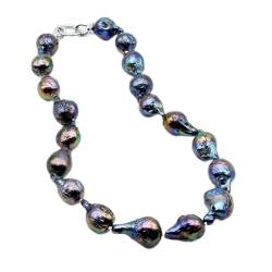 ICXLPMC Mode-Accessoires AAAA Süßwasser-Barock-Perlenkette, Durchmesser 14–15 mm, Dunkelblau/Malachitgrün/Schwarz, kurze Halskette, Damen-Perlenkette erfüllen (Color : 6 3/4, Size : Nero) von ICXLPMC