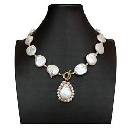 ICXLPMC Mode-Accessoires Natürliche kultivierte weiße Keshi-Perle in Tropfenform Halskettenanhänger 18,5 Zoll Hochzeit von ICXLPMC