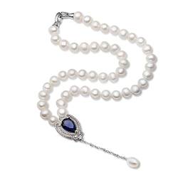 ICXLPMC Mode-Accessoires Weiße reale natürliche nahe runde Perlen-Schmuck-Frauen-Halskette, 925 Sterlingsilber-Anhänger-Halskette erfüllen (Size : 70) von ICXLPMC