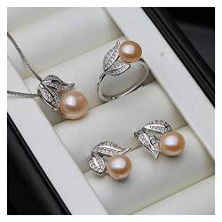ICXLPMC Schwarze Perlenkette Ohrringe Schmucksets for Frauen, 925er Sterlingsilber-Blattperlen-Set erfüllen (Size : Black pearl set) von ICXLPMC