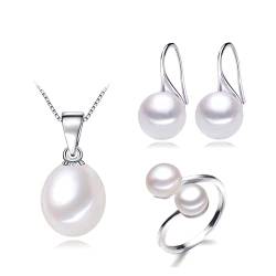ICXLPMC Trendy Echte Natürliche Süßwasserperlen Schmuck for Frauen, Hochzeit Perlenkette Ohrring Set Geburtstagsgeschenk erfüllen (Size : Pink pearl set) von ICXLPMC