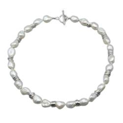 Mode-Accessoires Handgemachte natürliche barocke weiße Perlen-Silber-Ring-Zusatz-Halsketten-weibliches Hochzeits-Mädchen-Modeschmuck-einfacher Schmuck erfüllen ( Color : 45cm , Size : Multicolor ) von ICXLPMC
