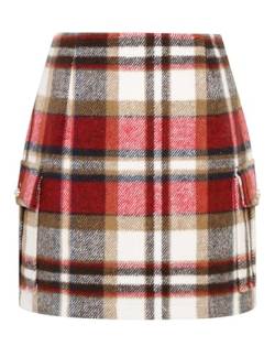 IDEALSANXUN Cargo Röcke für Frauen Herbst Winter Hohe Taille Wolle Plaid Minirock, Wein(Fracht), X-Groß von IDEALSANXUN