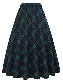 IDEALSANXUN Damen Plaid Rock Elastische Taille A-Linie Midi Faltenröcke - Gr�n - X-Klein von IDEALSANXUN