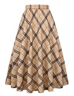 IDEALSANXUN Damen Plaid Rock Elastische Taille A-Linie Midi Faltenröcke - - Mittel von IDEALSANXUN