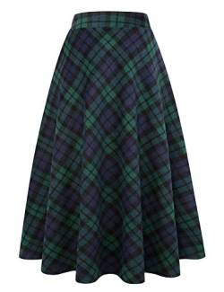 IDEALSANXUN Damen-Röcke aus Wolle, kariert, elastische Taille, A-Linie, plissiert, Tartan, langer Rock - Gr�n - Mittel von IDEALSANXUN