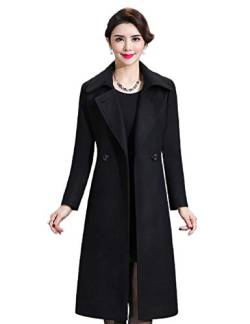 IDEALSANXUN Damen Vintage zweireihige lange Wolljacke Erbsenmantel - Schwarz - Medium von IDEALSANXUN