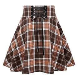 IDEALSANXUN Gothic Plaid Mini Röcke für Damen Kurze Hohe Taille Plaid Röcke, Plaid Braun Neu, Mittel von IDEALSANXUN