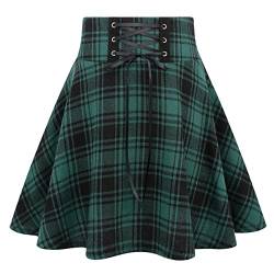 IDEALSANXUN Gothic Plaid Minirock für Damen, kurze Hohe Taille, karierter Rock, Plaid Green 02, Klein von IDEALSANXUN