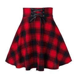 IDEALSANXUN Gothic Plaid Minirock für Damen, kurze Hohe Taille, karierter Rock, kariert rot, X-Groß von IDEALSANXUN