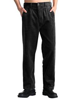 IDEALSANXUN Herrenhose aus Cord, plissiert, gerades Bein, dick, lockere Hose, schwarz, 36W / 30L von IDEALSANXUN