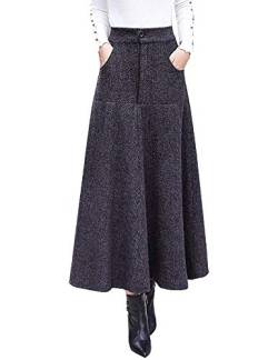 IDEALSANXUN Lange Wollröcke für Damen, Herbst, Winter, hohe Taille, Vintage-Faltenröcke, Dunkelgrau 4, Groß von IDEALSANXUN