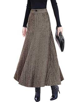 IDEALSANXUN Lange Wollröcke für Damen Herbst Winter Hohe Taille Vintage Faltenröcke, Kaffee 6, Klein von IDEALSANXUN