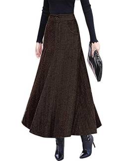 IDEALSANXUN Lange Wollröcke für Damen Herbst Winter hohe Taille Vintage Fischschwanz Röcke, Dark Coffee 02, Mittel von IDEALSANXUN
