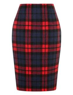 IDEALSANXUN Midi Plaid Röcke für Frauen 2023 Herbst Winter Knielänge Bleistift Wolle Rock mit Schlitz, Rot/Ausflug, einfarbig (Getaway Solids), X-Klein von IDEALSANXUN