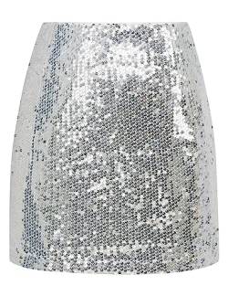 IDEALSANXUN Paillettenröcke für Frauen Trendy 2023 Sparkly Minirock, silber, X-Groß von IDEALSANXUN