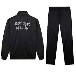 IDEALcos Erwachsene Cosplay Jacke Hosen Sportswear Karasuno High School Volleyball Club Uniform Kostüme (Schwarz2, L) von IDEALcos