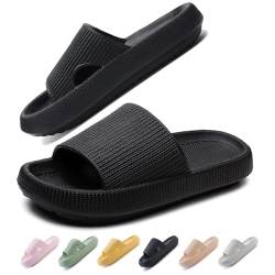 IDEINER Original Badelatschen für Damen und Herren Cozy Slides Wolken Schuhe Cloud Badeschuhe Sommer Sandalen Hauschuhe mit weicher, dicker Sohle Rutschfest Bequem Sandstrand Pool Schwarz Gr. 36/37 von IDEINER