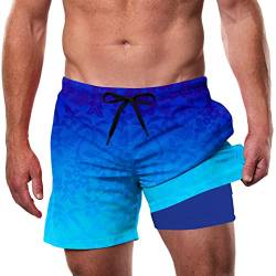 IDGREATIM Badehose Herren Bademode für Herren Kompressionsfutter Blumen Druck Schwimmhose Herren Strand Shorts Laufende Schwimmen Beiläufige Kurze mit Einstellbare Kordelzug Farbverlauf Blau XXL von IDGREATIM