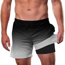 IDGREATIM Badehose Herren Badeshorts mit Einstellbare Bademode Herren Kurz Sommer Strand Shorts Badehose mit Kompression Farbverlauf Schwarz XL von IDGREATIM