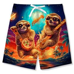 IDGREATIM Badehose Jungen Sommer Badeshorts Verstellbare Taille Faultier Schwimmshorts Schnelltrocknend Urlaub Shorts für Pool 9-10 Jahre von IDGREATIM