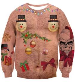 IDGREATIM Damen Christmas Sweater Hairy Boobs Print Rundhalsausschnitt Pullover Langarm Hässliche Weihnachten Sweatshirts L von IDGREATIM