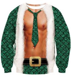 IDGREATIM Damen Christmas Sweater Muskel Print Rundhalsausschnitt Pullover Langarm Hässliche Weihnachten Sweatshirts Grün L von IDGREATIM