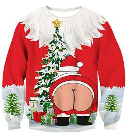 IDGREATIM Damen Hässliches Weihnachten Sweaters Santa Claus Crewneck Weihnachten Long Sleeve Pullover für Weihnachten XL von IDGREATIM