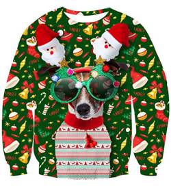 IDGREATIM Damen Rundhalsausschnitt Pullover Cool Weihnachtshund Print Langarm Hässliche Weihnachten Sweatshirts Grün M von IDGREATIM