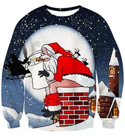IDGREATIM Frauen Ugly Sweater Christmas Lustige 3D Gedruckt Santa Claus Langarm Hässliche Sweatshirts Pullover für Weihnachten M von IDGREATIM