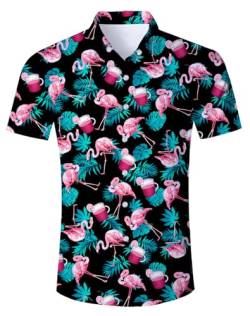 IDGREATIM Hawaii-Hemd 3D Hawaii-Shirt Flamingo Sommer Hemnd Party-Hemd Urlaubs-Hemd Strand-Hemd L von IDGREATIM