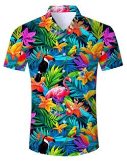 IDGREATIM Hawaii Hemd Männer Flamingo Hawaii Hemd, Hawaiihemd Herren Kurzarm Floral Gedruckt Regulär fit 90er Jahre Outfit XXL von IDGREATIM