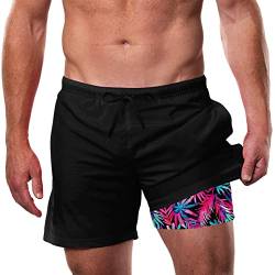 IDGREATIM Herren Badehose mit Kompression Badeshorts Herren Kurz mit Tasche Herren Schwimmhose Schwarz M von IDGREATIM