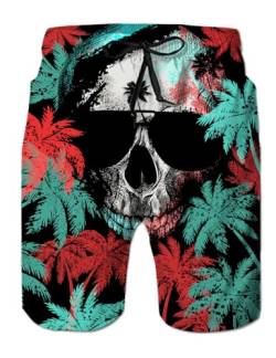 IDGREATIM Herren Bademode 3D Kokosnussbaum Schädel Grafik Badehose Hawaiian Style Herren Strand Shorts Laufende Schwimmen Beiläufige Kurze mit Einstellbare Kordelzug XXL von IDGREATIM